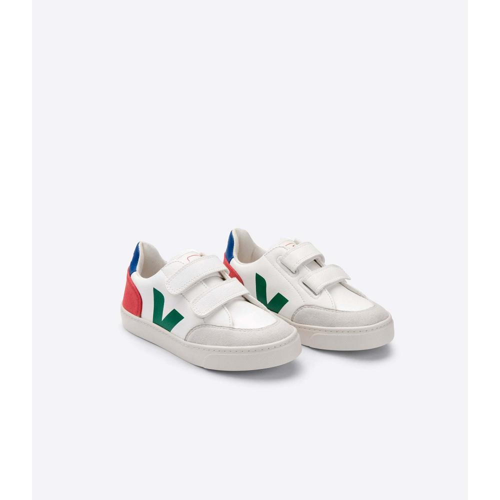 Veja V-12 LEATHER Kids' Shoes White/Green | CA 752GSO